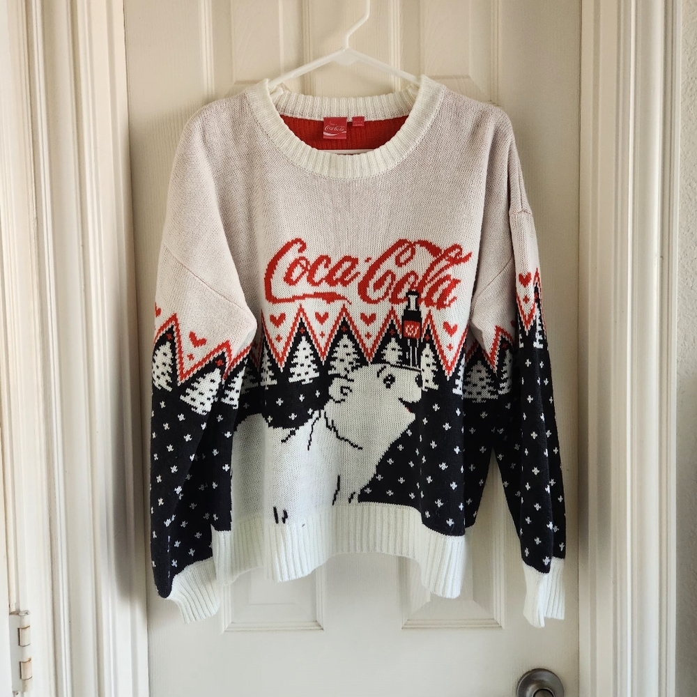 Coca Cola Polar Bear Cozy Crewneck Sweater Size Large Ugly‎ Christmas